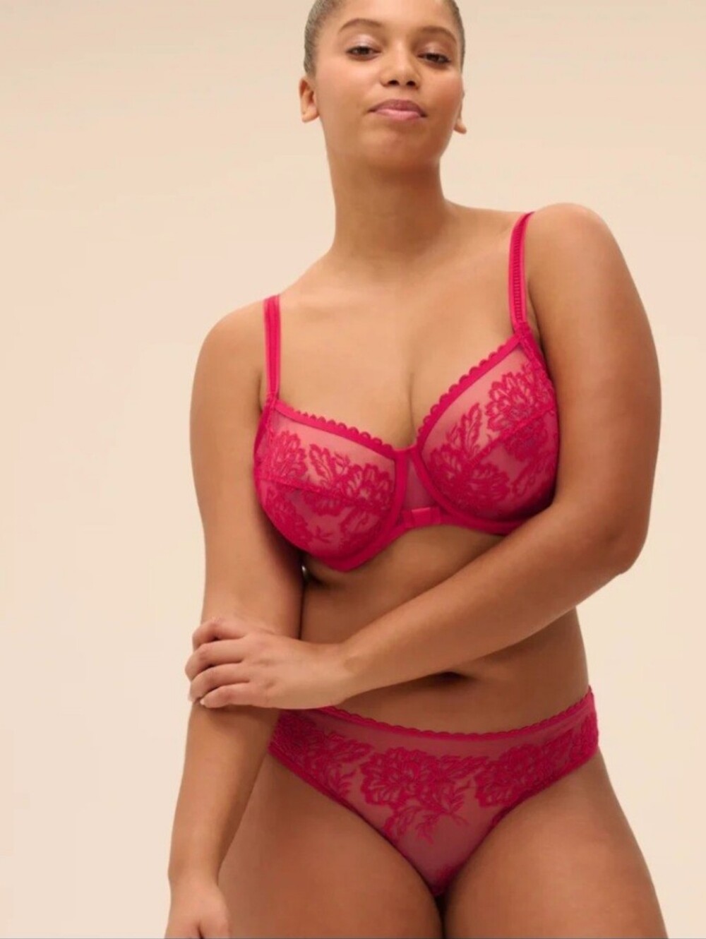 Simone Perele Bra Romance Full Cup 34G Red Cranberry Underwired Lace New $130